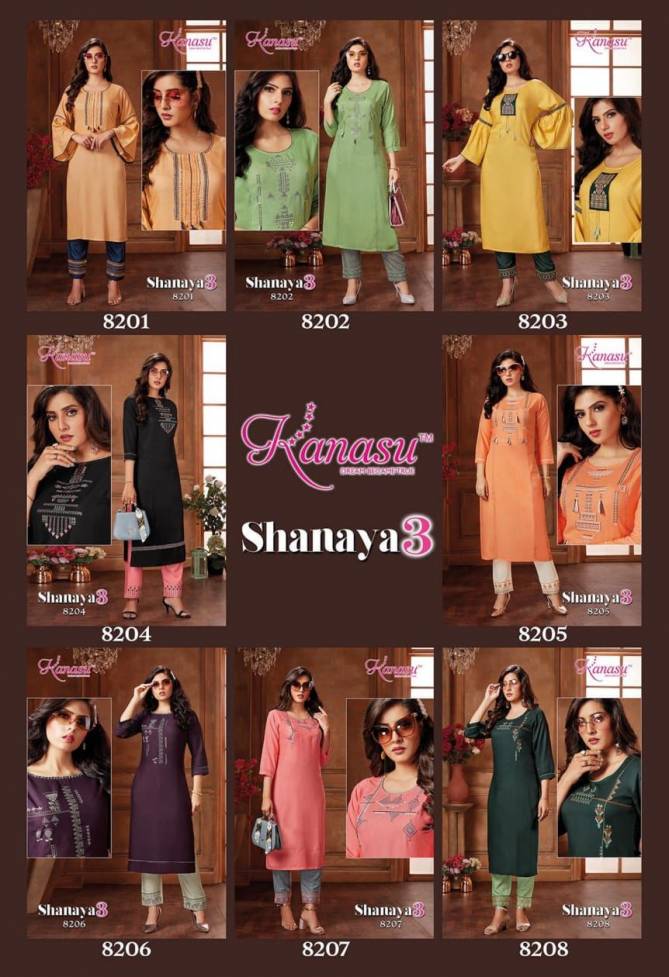 Kanasu Shanaya 3 New Exclusive Ethnic Wear Rayon Kurti With Bottom Collection